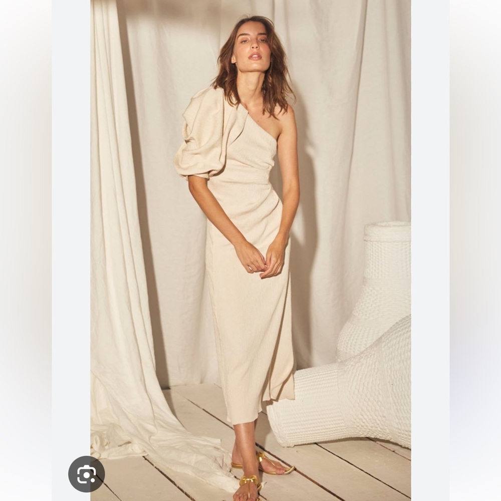 Johanna Ortiz One-Shoulder Cream Midi Dress